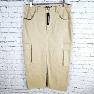 STEVE MADDEN | Benson cargo stretch Y2K raw edge hem deep front slit skirt